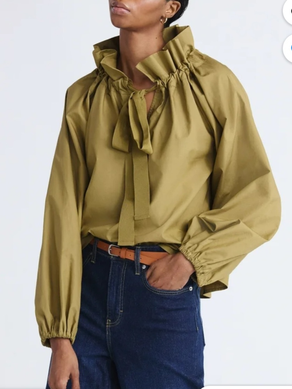 Women's Olive Ruffle Blouse